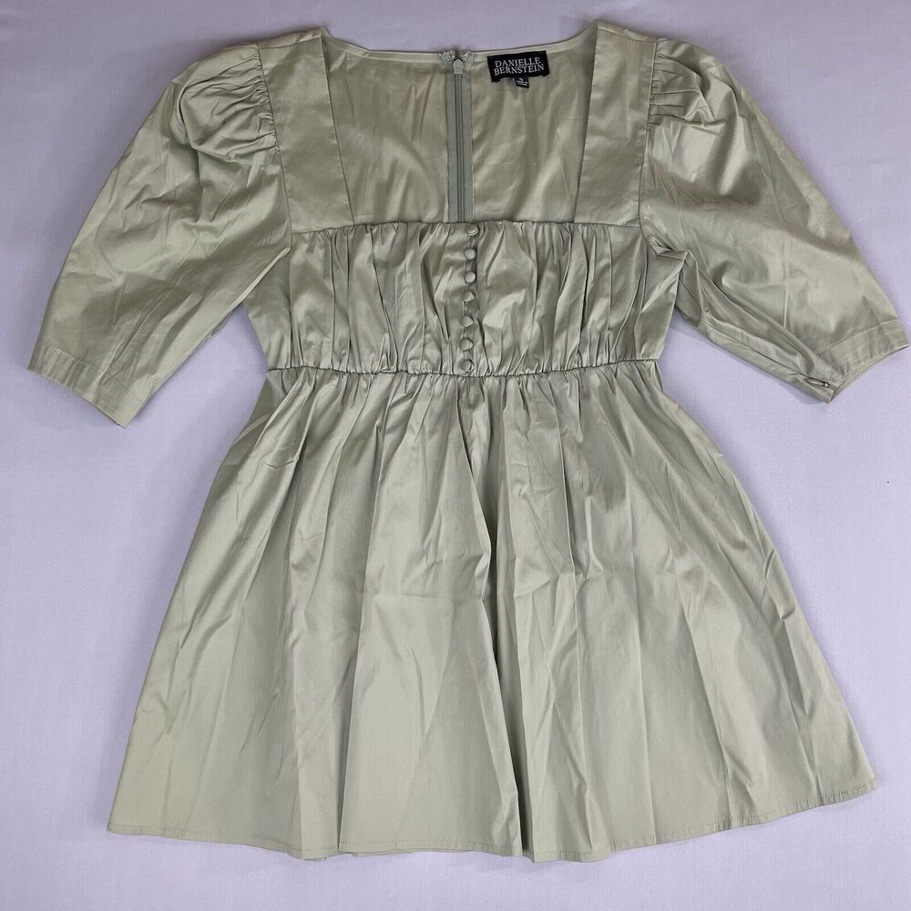 Danielle Bernstein Mini Dress Ladies Sm Green Corset Puff Zip Sleeve Square Neck